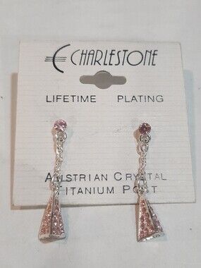 Charlestone Austrian Pink Crystal Titanium Post Earrings